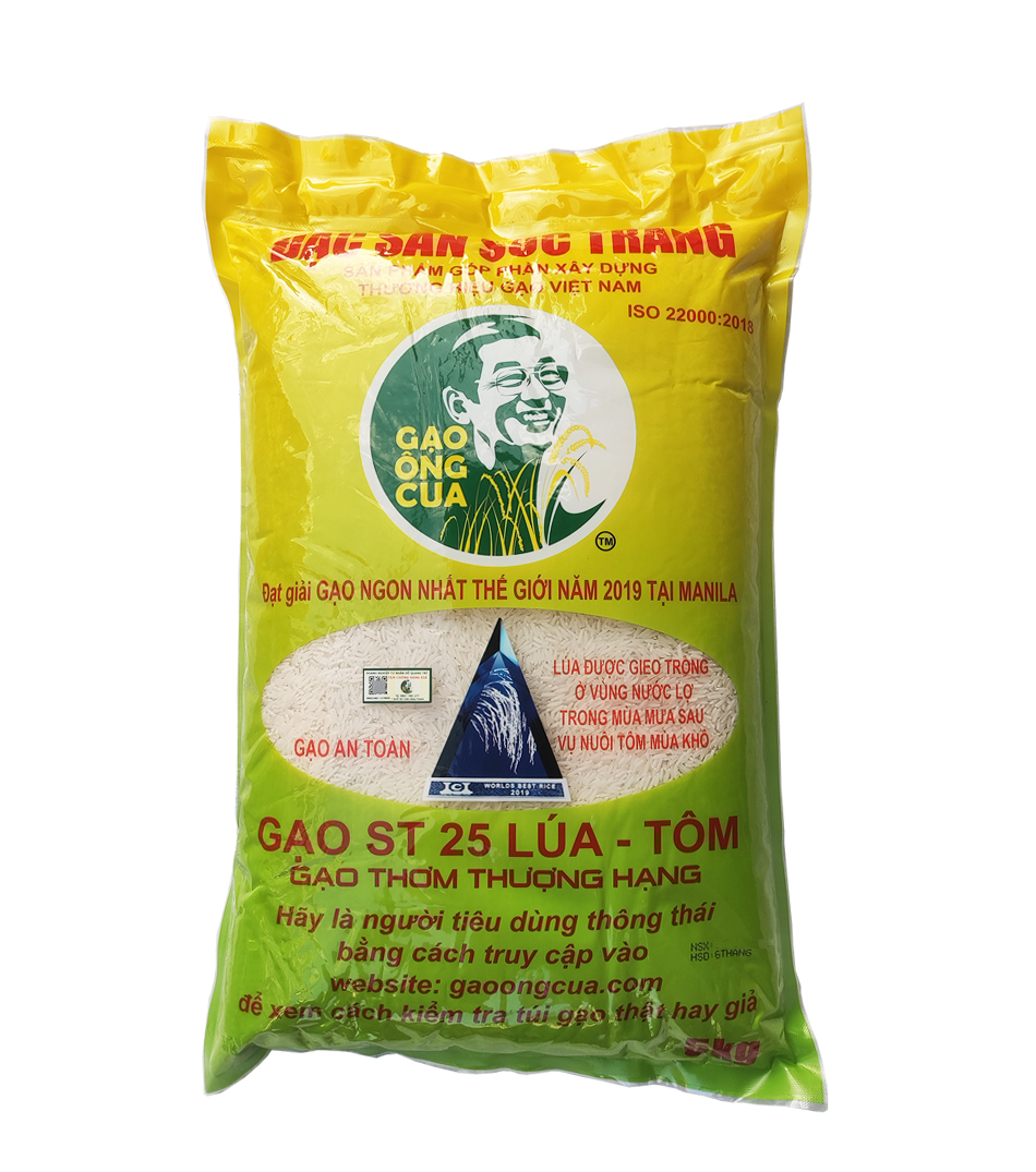 Gạo ST25 Lúa Tôm Túi 5Kg - Gạo Ông Cua - Đặc Sản Sóc Trăng, Cơm mềm dẻo