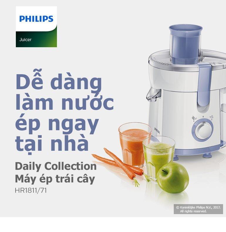 MÁY ÉP TRÁI CÂY PHILIPS HR1811 500ML (TRẮNG) - Hàng Công ty ( Bảo hành 2 năm trên toàn quốc)
