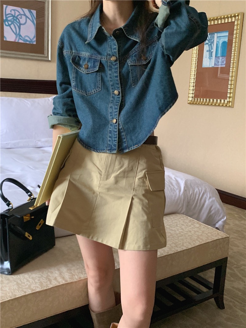 AfterBefore | Áo Denim Crop Top Tay Dài