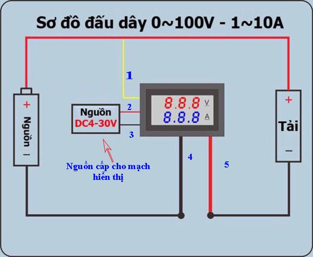 Đồng hồ Led đo dòng , áp - DC 0-100V 10A
