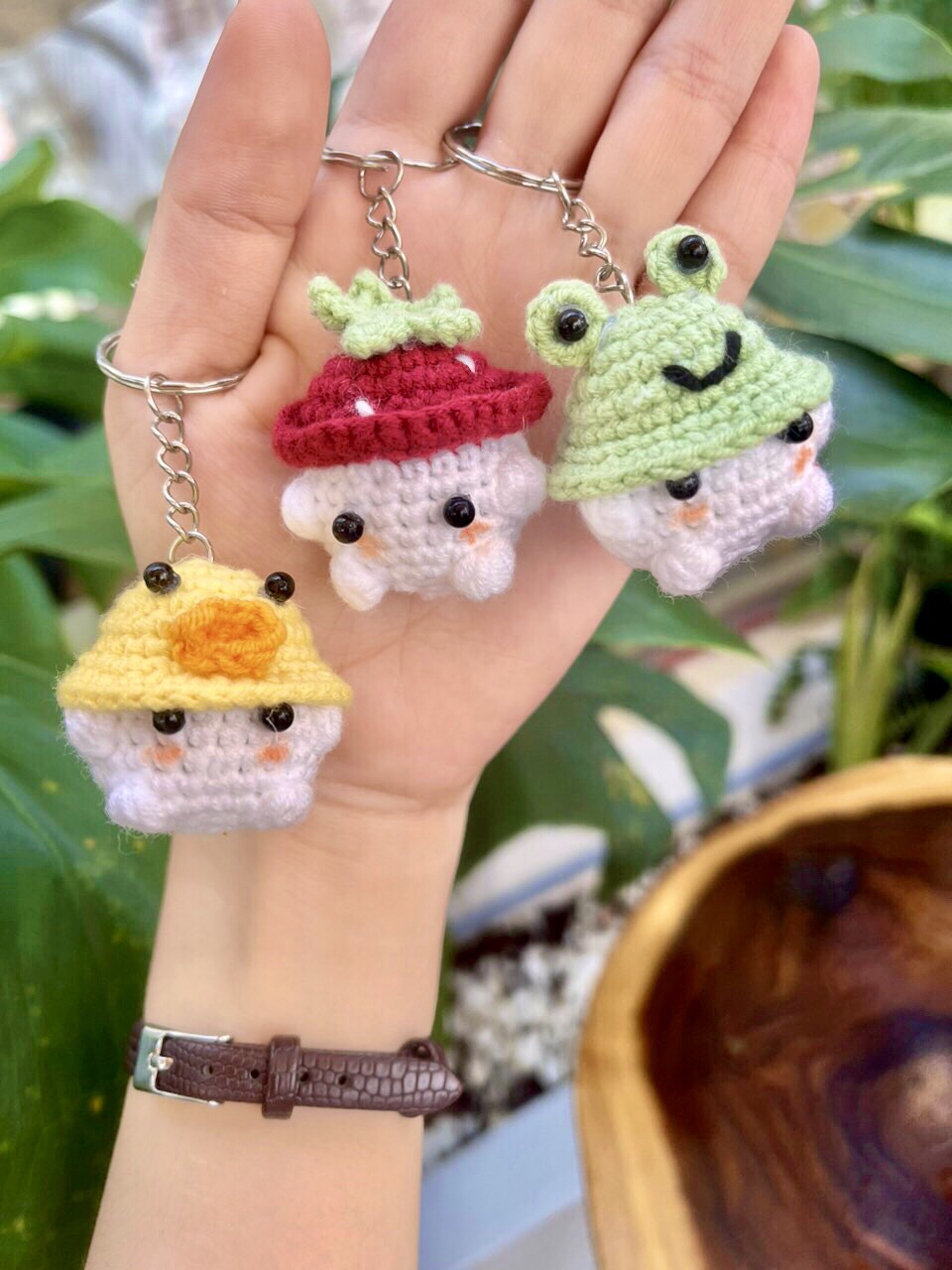 Móc khóa nấm mini handmade bằng len