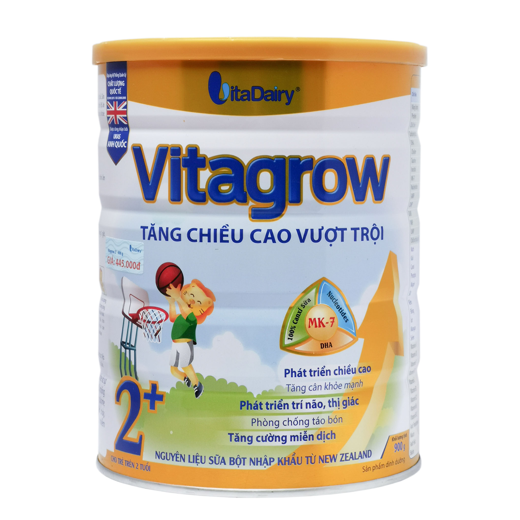 Sữa Bột Vitadairy Vitagrow 2+ Hộp 900g (Tăng chiều cao vượt trội; Cho trẻ 2 tuổi)