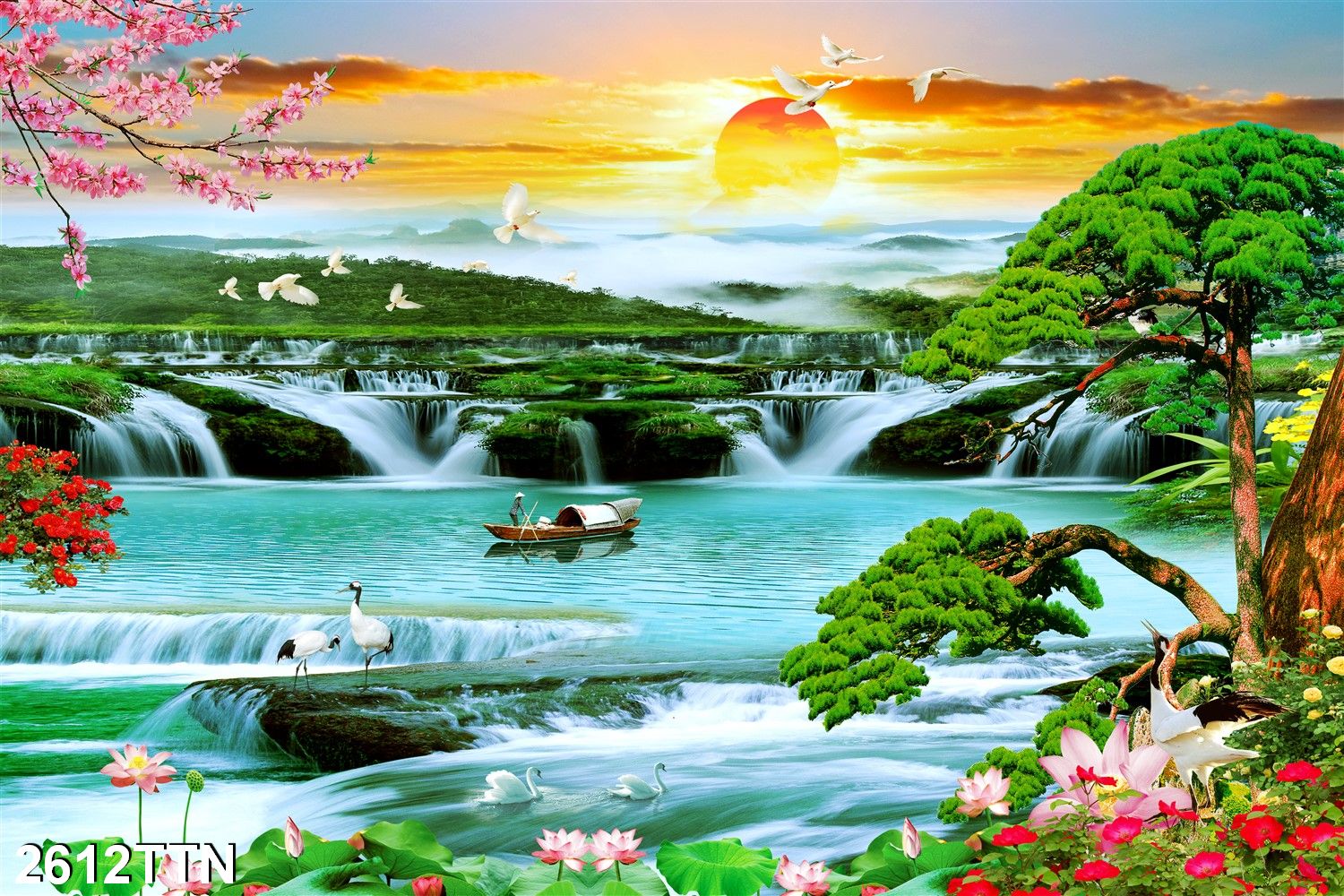 TRANH DÁN TƯỜNG 3D SƠN THỦY HỮU TÌNH, TRANH PHONG CẢNH THIÊN NHIÊN NÚI NON THƠ MỘNG, TRANH THÁC NƯỚC ĐẸP YAN SHOP
