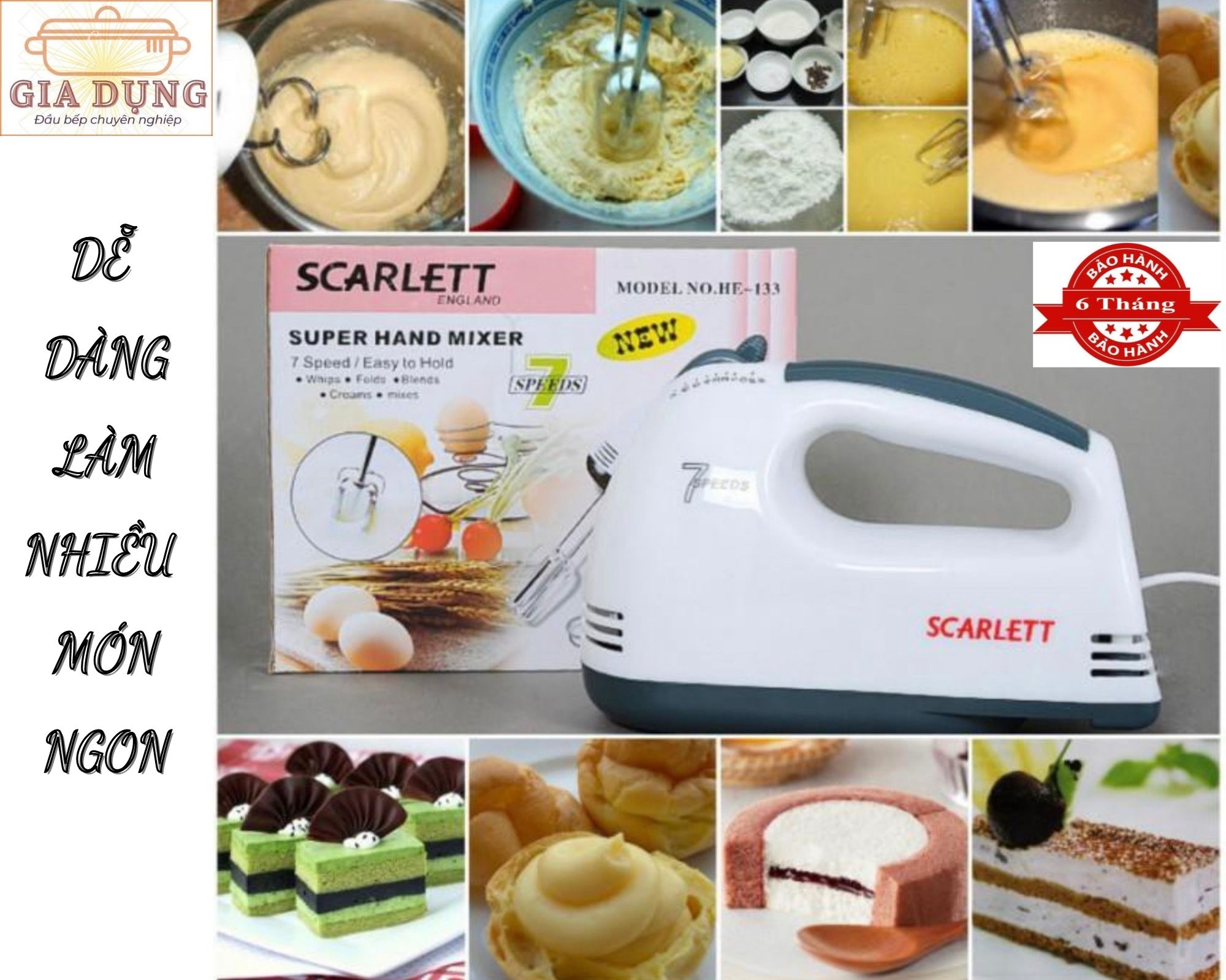 Máy đánh trứng 7 tốc độ công suất 260w-BẢO HÀNH 6 THÁNG