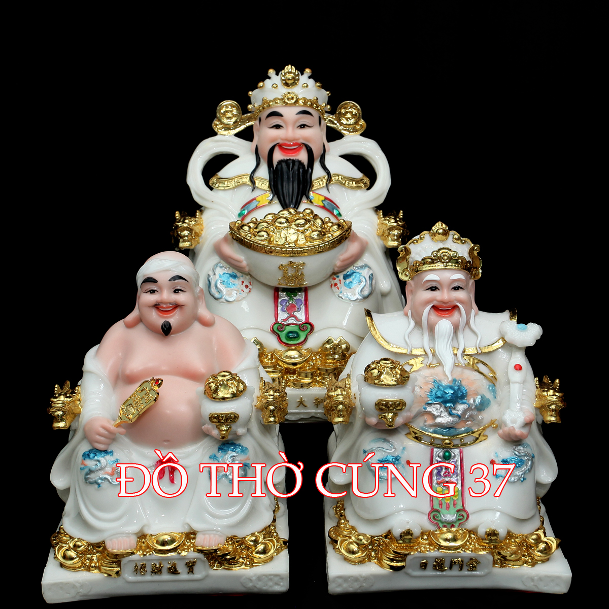 [ BỘ 3 ÔNG - GẤM TRẮNG ] THẦN TÀI +THỔ ĐỊA +THẦN TIỀN  [ COMPOSITE + BỘT ĐÁ ]