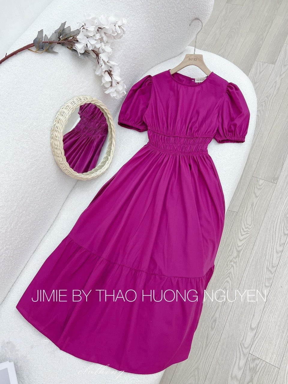 Đầm nữ Form dáng Maxi tay bo nhún eo
