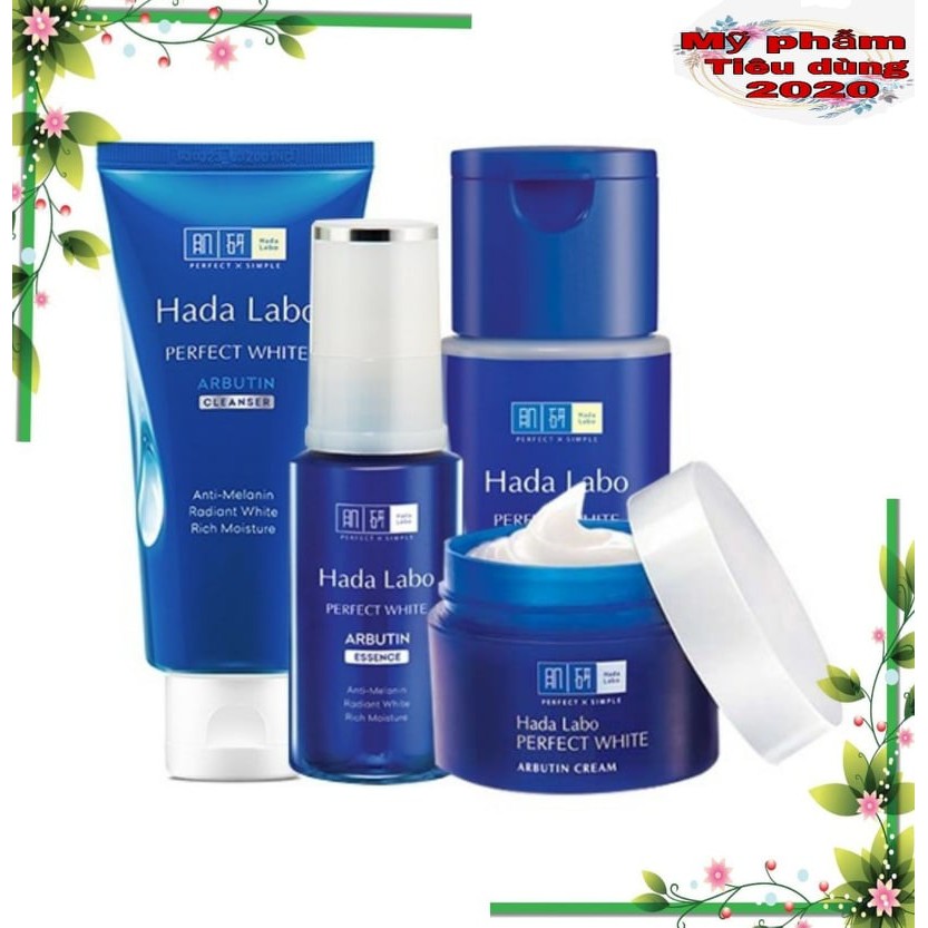 Combo Bộ dưỡng trắng da Hada Labo Perfect White (Srm 80g +T.chất 30g +dd 100ml + Kem 50g)