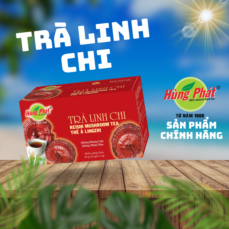 Trà Linh Chi Thanh Mát Hỗ Trợ Lưu Thông Khí Huyết Hộp 25 gói - Trà Hùng Phát