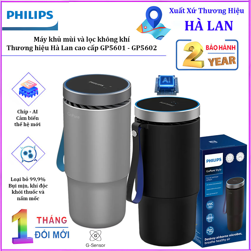 Máy khử mùi, lọc không khí dạng cốc trên xe ô tô cao cấp nhãn hiệu Philips, công suất 5.5W