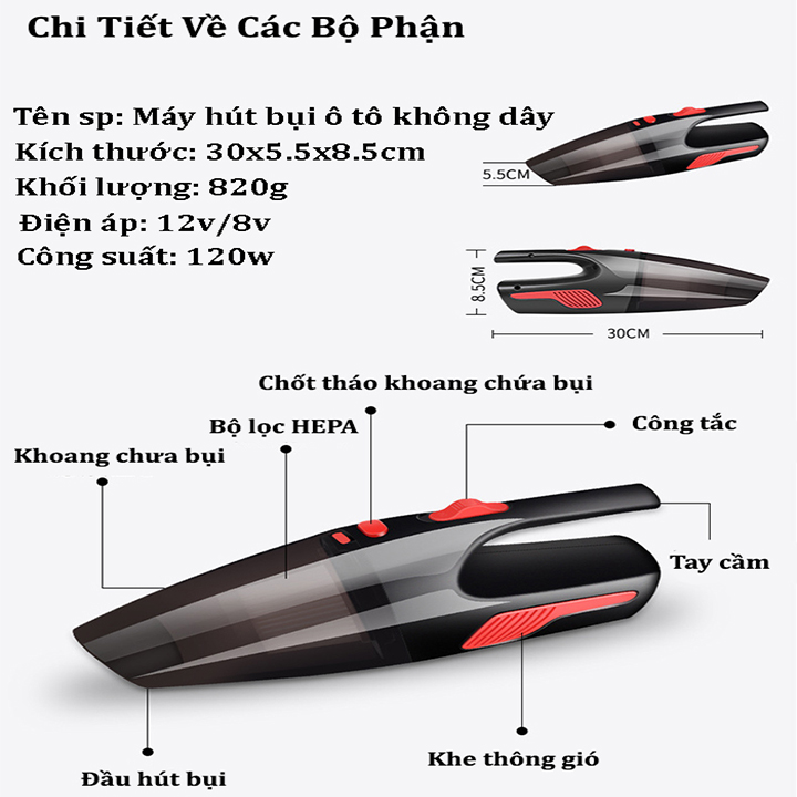 Máy hút bụi mini cầm tay không dây ( hút bụi , hút lông chó mèo)