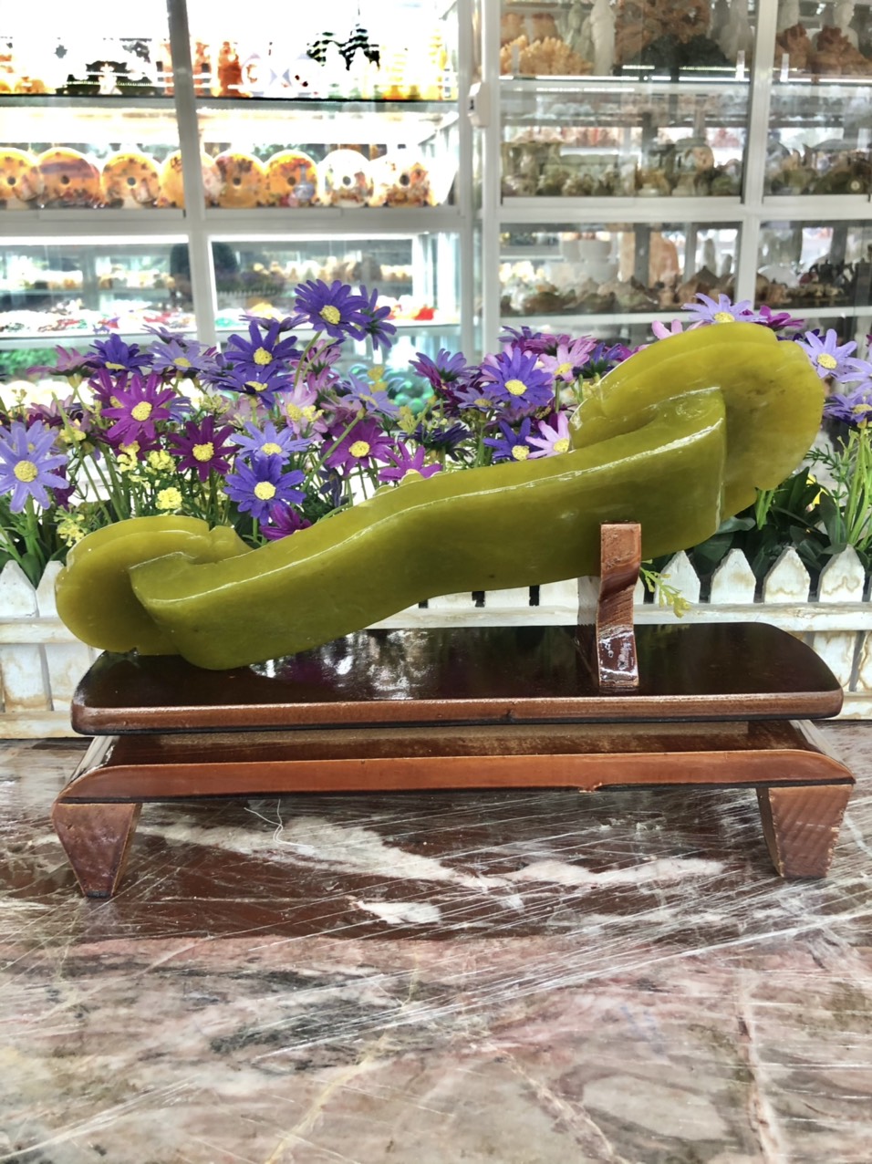 Gậy như ý phong thủy may mắn vạn sự như ý đá ngọc Serpentine - Dài 31 cm
