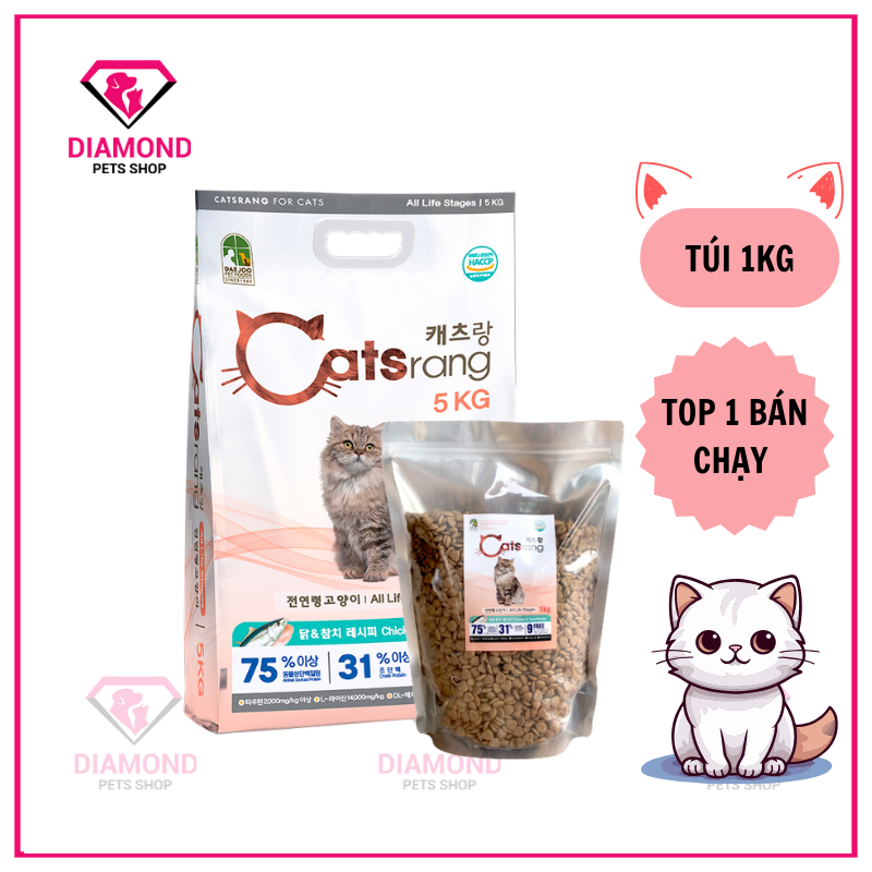 CATSRANG Thức ăn hạt cho mèo mọi lứa tuổi hạt khô chho mèo cao cấp Hàn Quốc túi zip 1kg