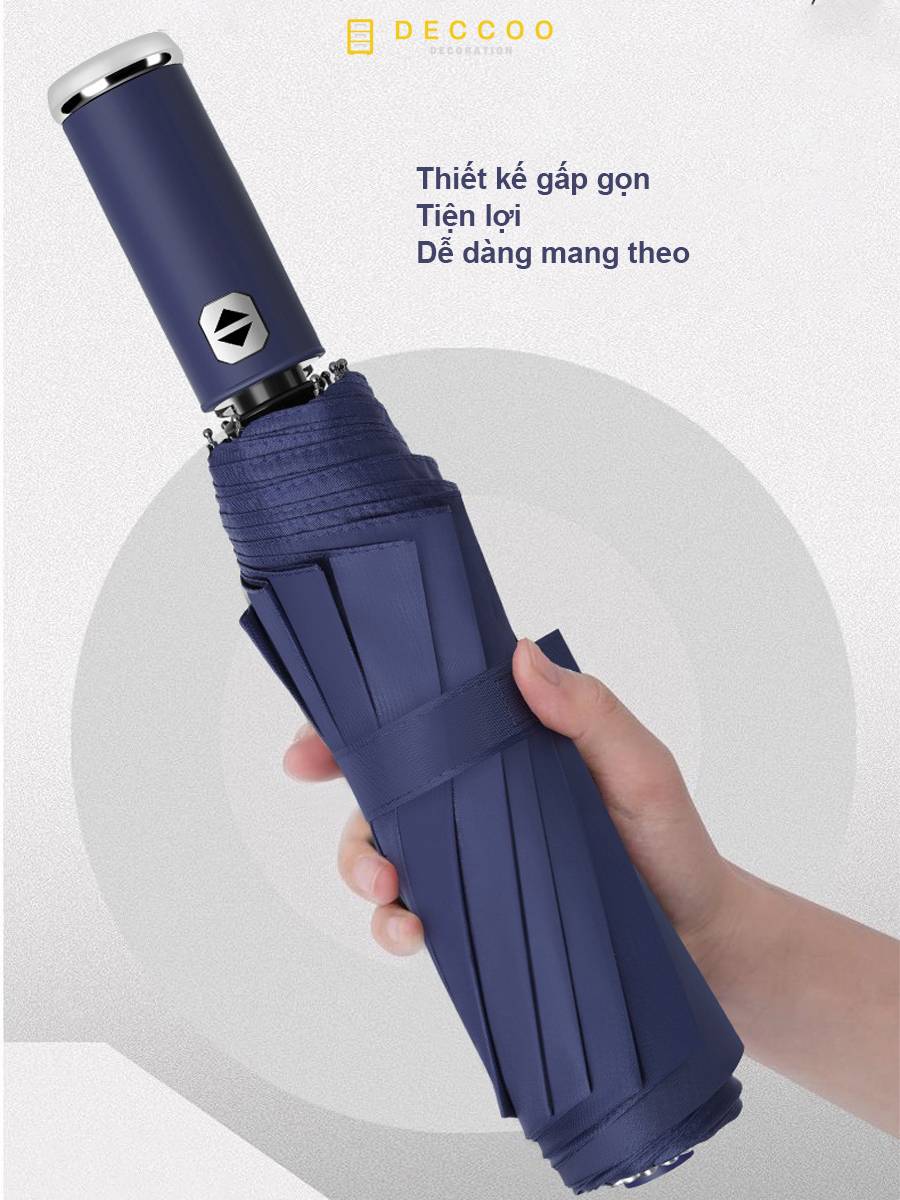 Dù Gấp Gọn Có Đèn Pin Đi Đêm, Ô Che Mưa Che Nắng 10 Nan Nút Mở Tự Động, Ô Gấp Gọn Chống Lật Kích Thước To.