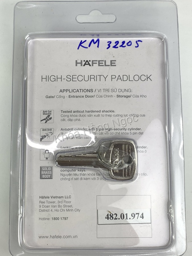 Khóa treo chống cắt Hafele 60mm 482.01.974 đồng thau