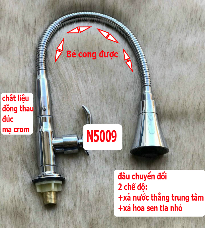 BẺ ĐƯỢC MỌI VỊ TRÍ Vòi Rửa Chén Bát LẠNH Cần Bẻ Lò Xo Quay 360độ Sử Dụng cho 2 Hộc Chậu N5010 vòi lò xo xi bóng đầu ROA
