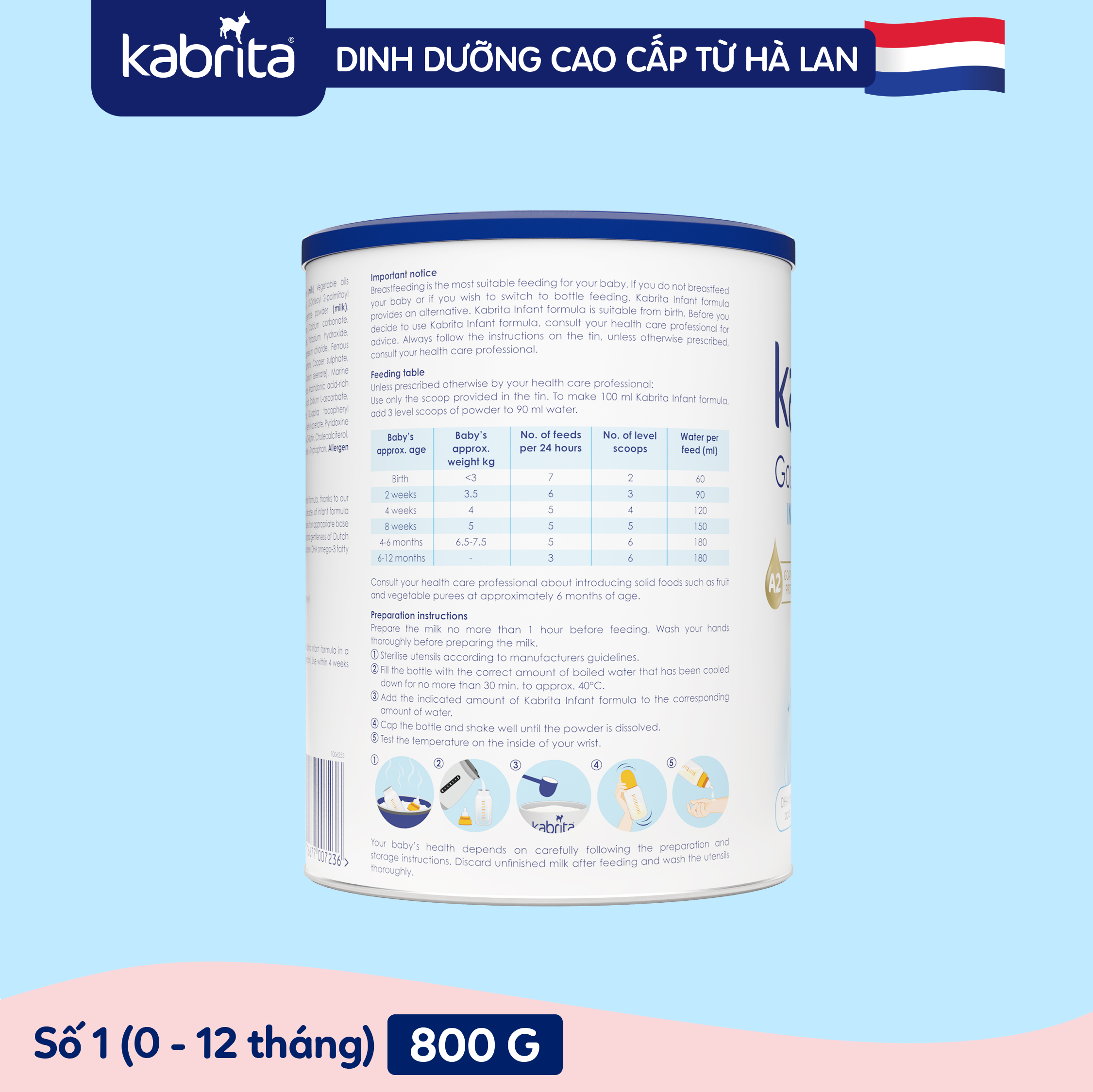 Thùng sữa dê Kabrita cho trẻ từ 0-12 tháng - 06 lon 800g