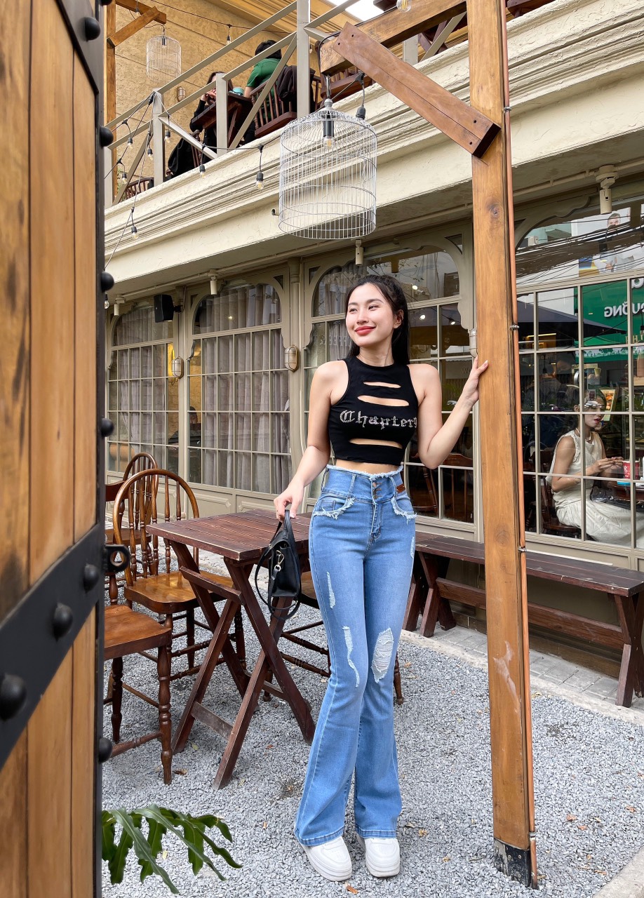 [HCM]Quần Jeans Nữ ỐNg Loe Dài Lưng Cao Co Giãn