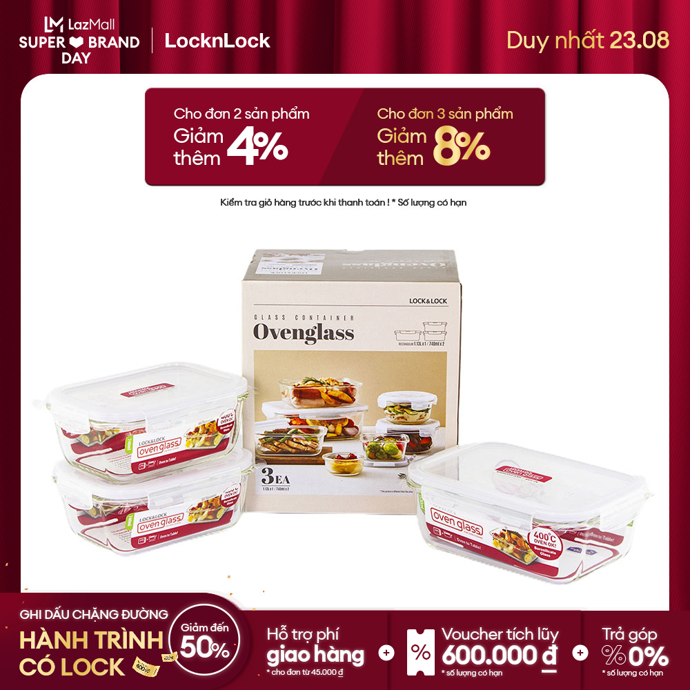 [Duy nhất 23.8 - Mua ngay] LLG429S3 - Bộ 3 hộp thủy tinh Lock&Lock Euro (LLG429x2 LLG447x1)