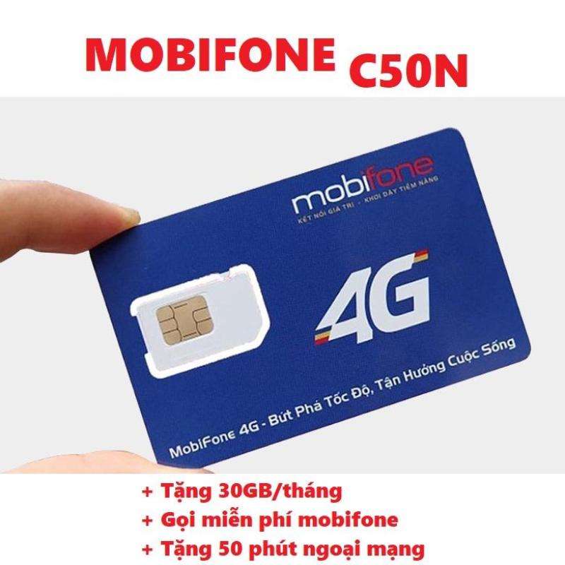 Siêu Sim 4G nghe gọi Mobifone gói C50N tặng 30GB/tháng + Miễn phí các cuộc gọi nội mạng dưới 20 phút ( Tối đa 1000 phút/tháng) + 50 phút gọi liên mạng