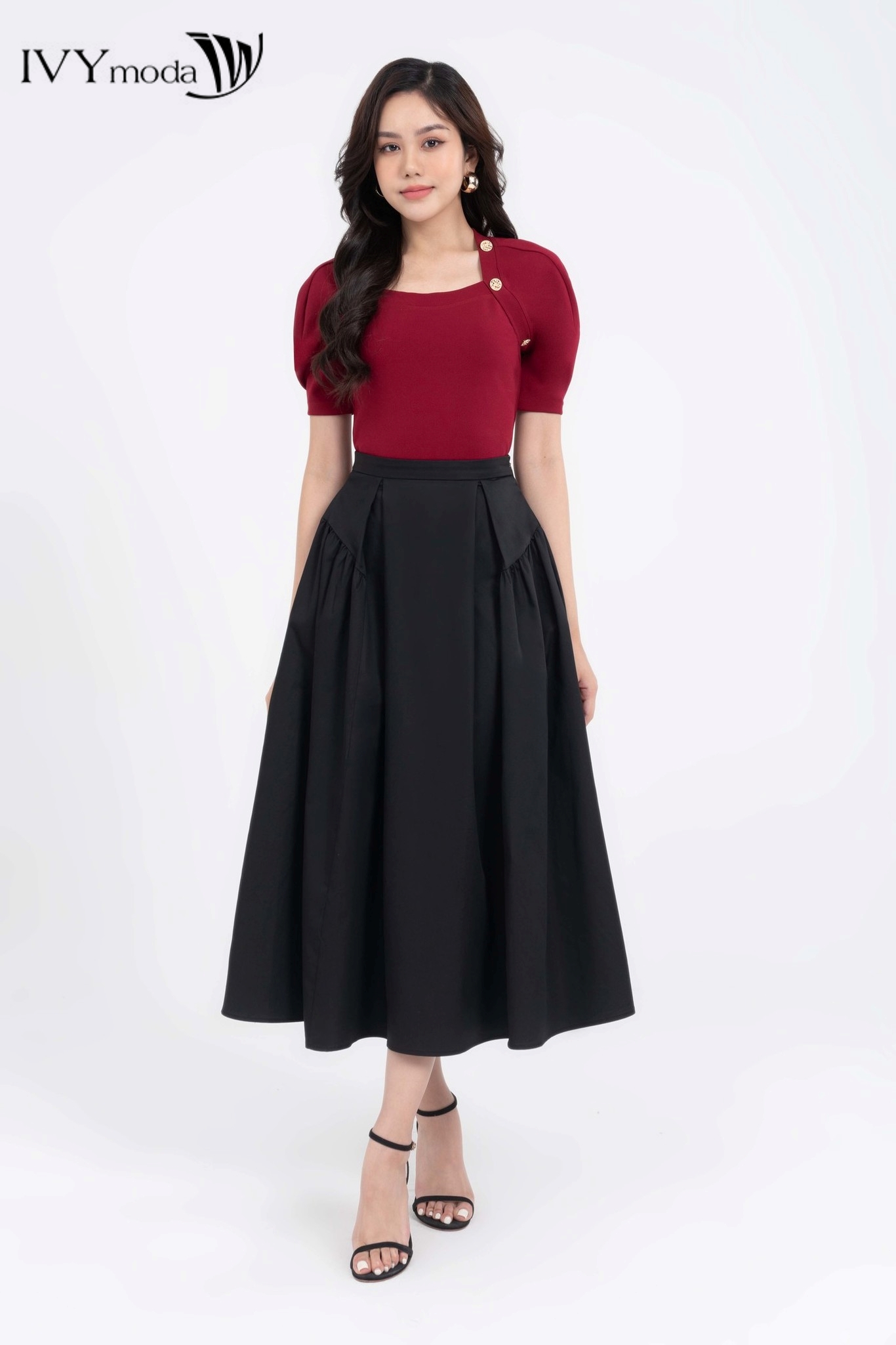 Chân váy khaki nữ dáng xòe, Chân váy công sở dạo phố nữ IVY moda MS 30M8113