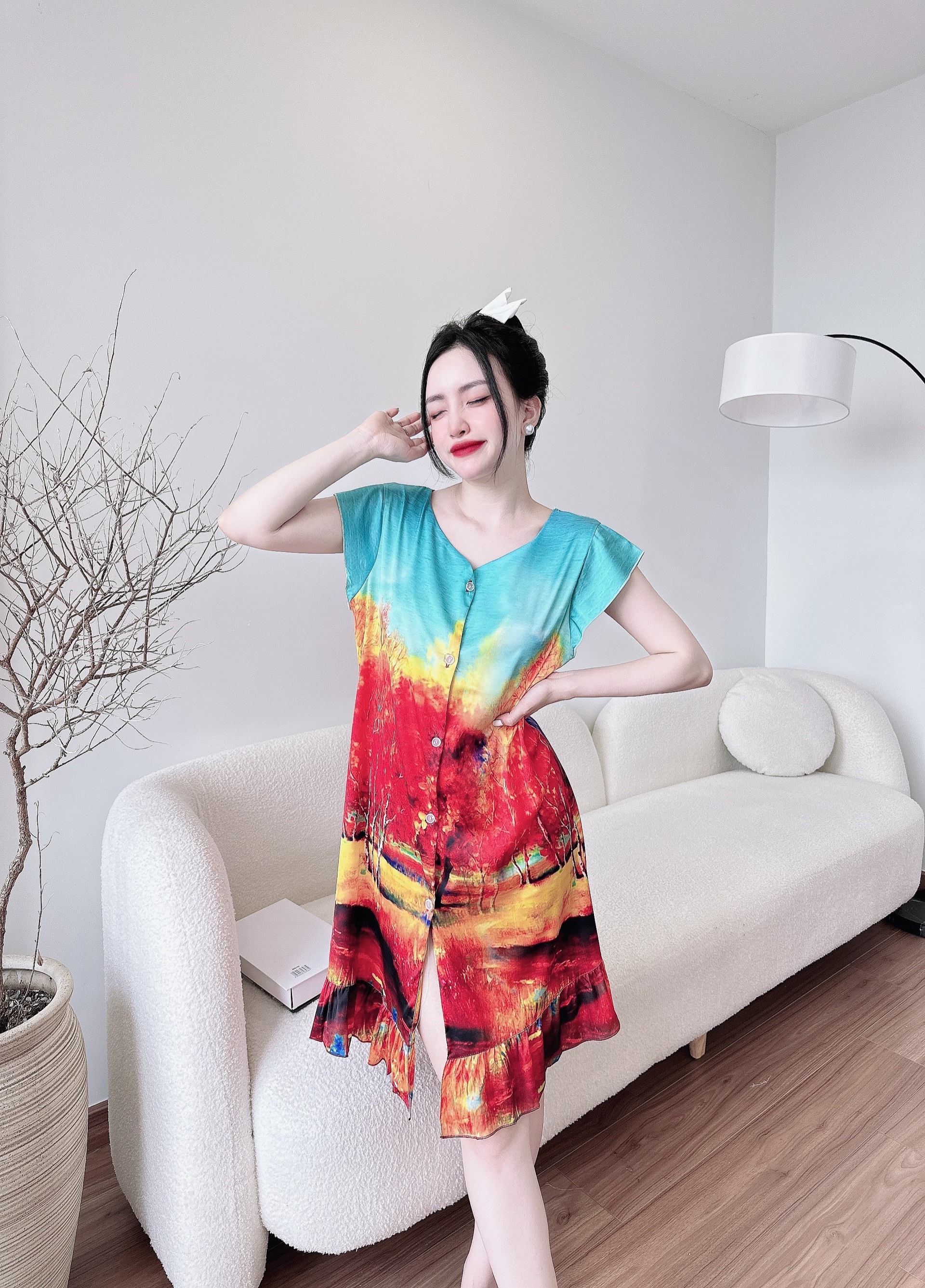Đầm Lụa Bèo Vai Xinh Xắn