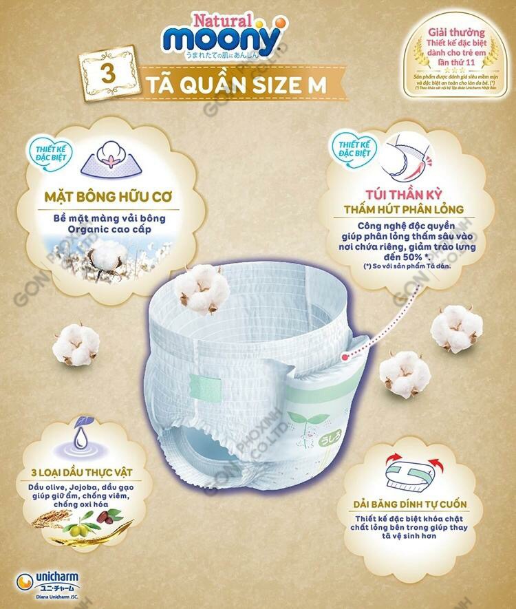 Tã dán Moony Natural size L 38 miếng cho bé từ 9-14kg