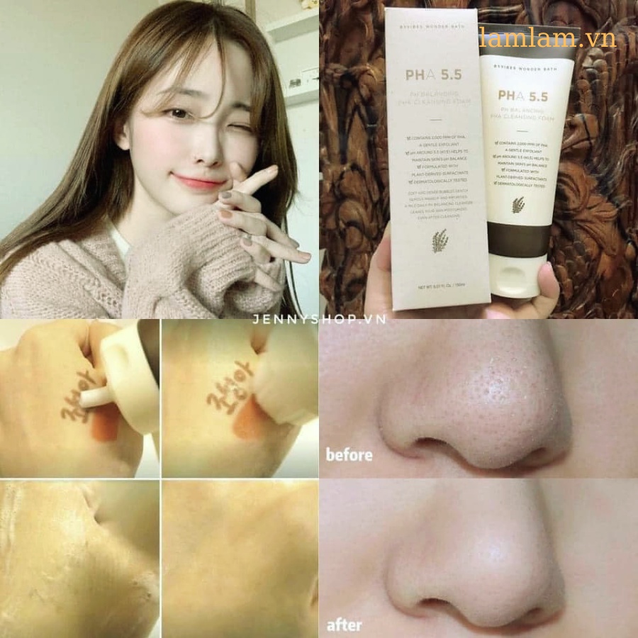 Sữa rửa mặt Byvibes Wonder Bath PHA 5.5 PH Balancing PHA Cleansing Foam 150ml