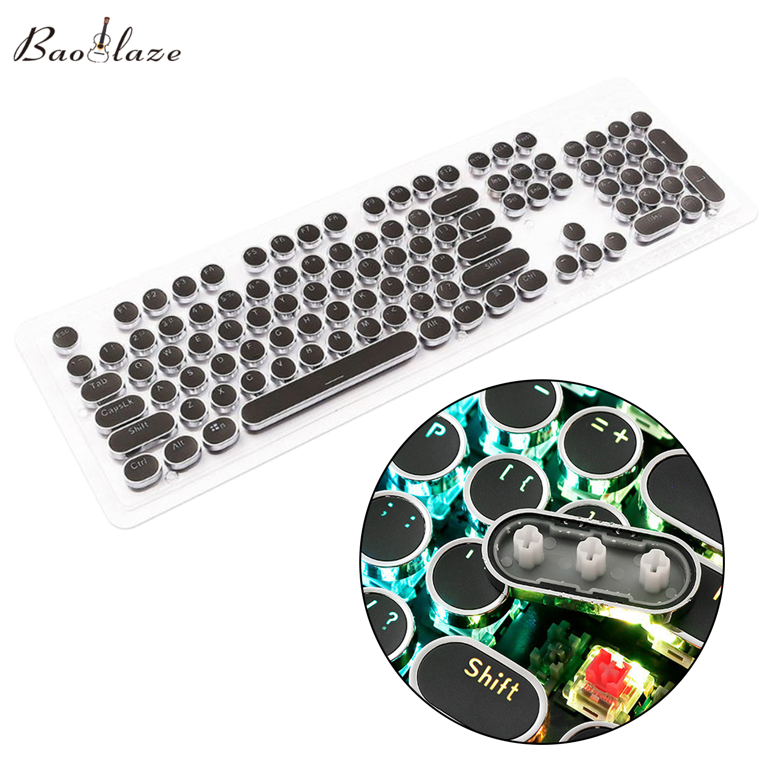 Baoblaze Round Keycaps Double Shot PBT Keycap Set with Translucent Layer Gaming Keyboard Retro Punk Typewriter-Style