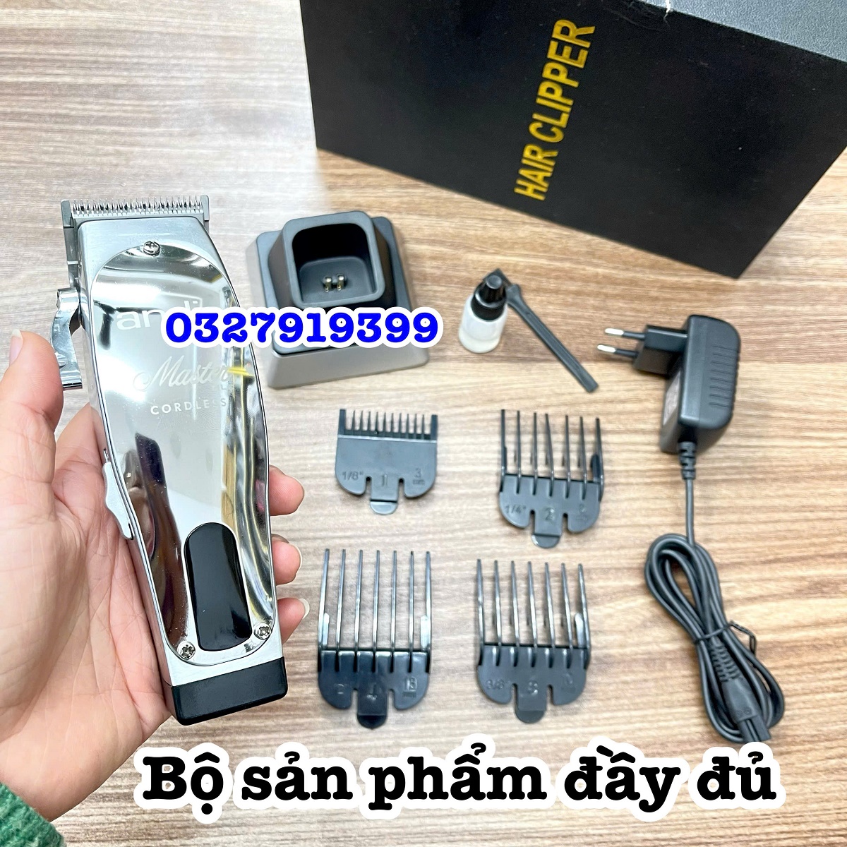 Andis Tông Đơ Cắt Tóc Cao Cấp M9 - Cốc Sạc, Lưỡi Thép Sắc Bén, Màn Hình LCD Báo Pin, Thời Gian Sử Dụng 3 Giờ