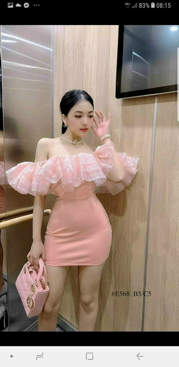Đầm thời trang nữ, đầm umi ôm body có bèo to trễ vai cao cấp có mút