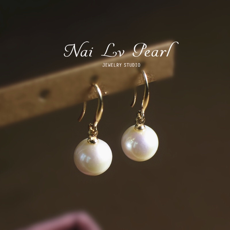 Bông tai ngọc trai hạt tròn đều 8ly hoa tai hạt rơi - ngọc trai trường thịnh