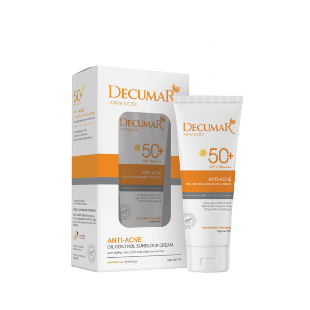 Kem chống nắng Decumar Advanced Sunblock 50g kiểm soát nhờn cho da mụn