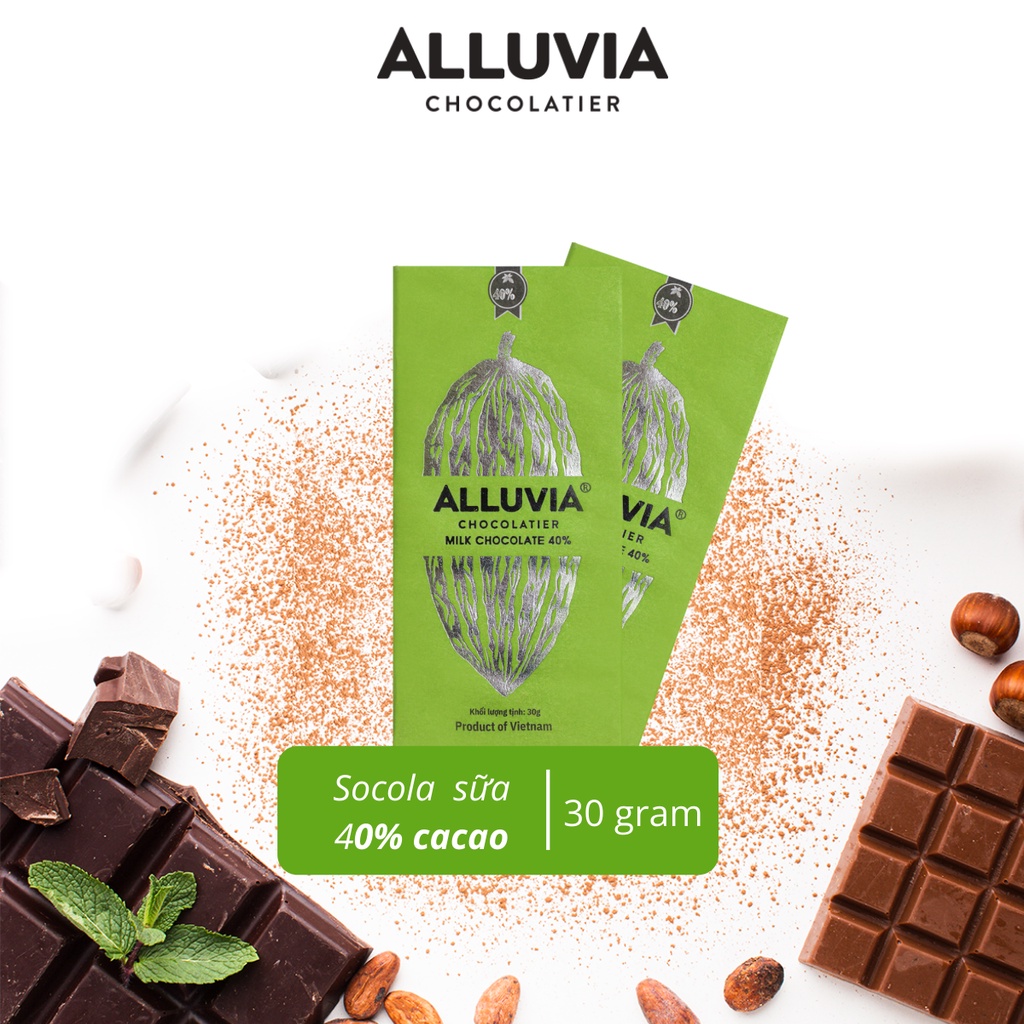 Socola nguyên chất sữa 40% ca cao ngọt ngào Alluvia Chocolate thanh nhỏ 30