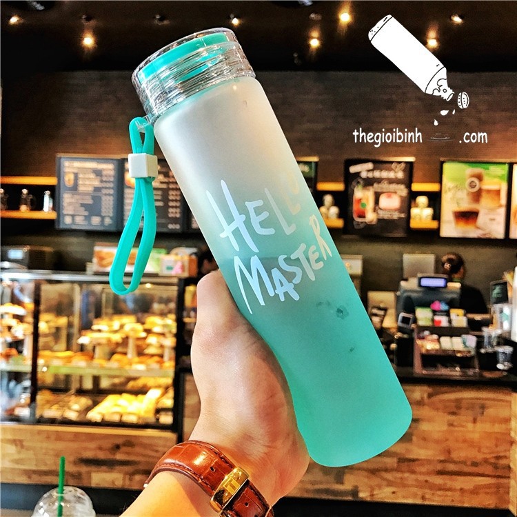 Bình nước thủy tinh Hello Master 480ml có dây xách