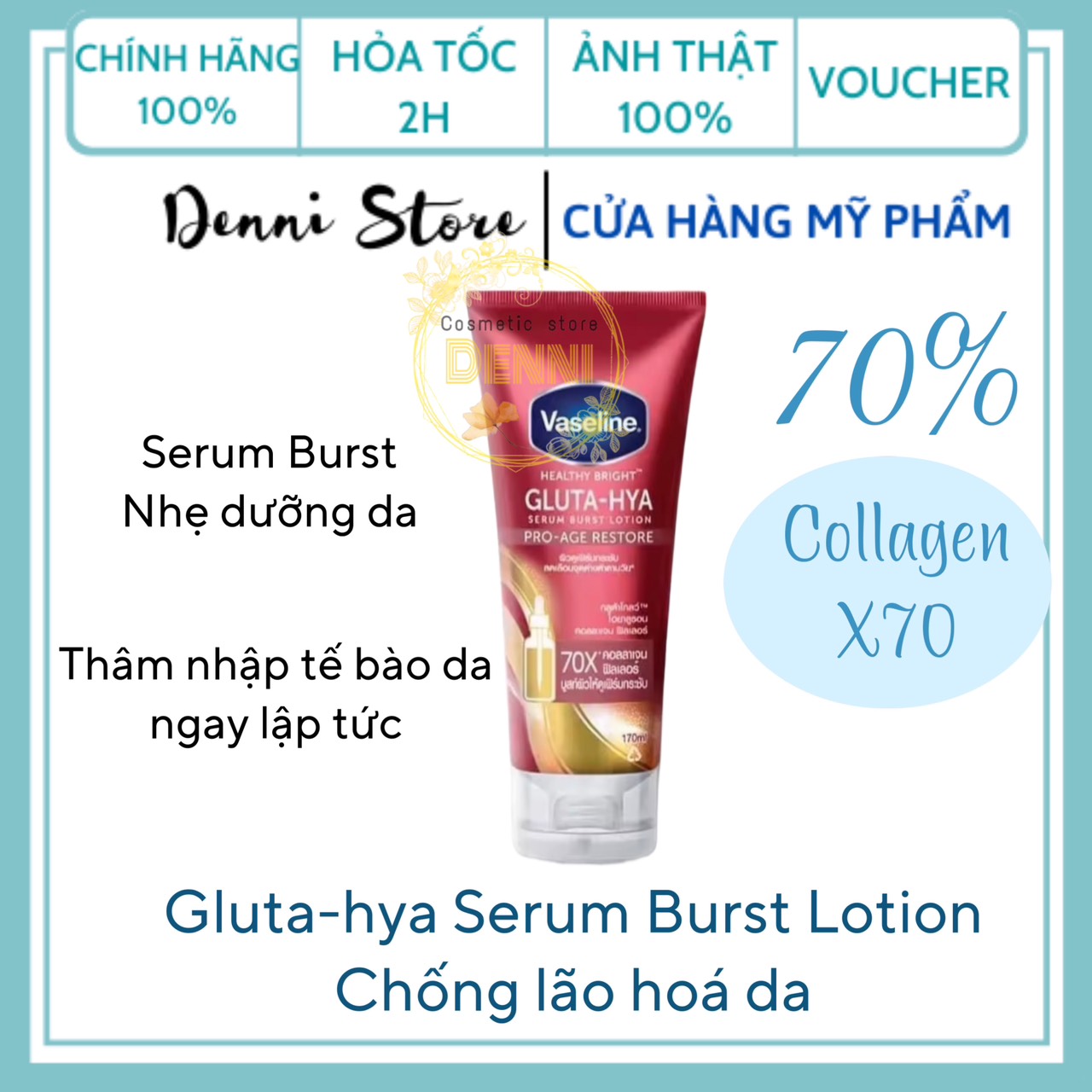 [HCM]Sữa dưỡng thể Vaseline Đỏ Gluta-Hya 70X PRO-AGE RESTORE Thái