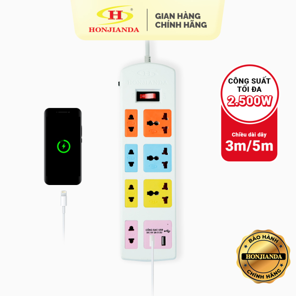 Bảng giá Ổ cắm điện đa năng Honjianda Có USB Mã 04 Dây 3m/5m - an toàn chống quá tải
