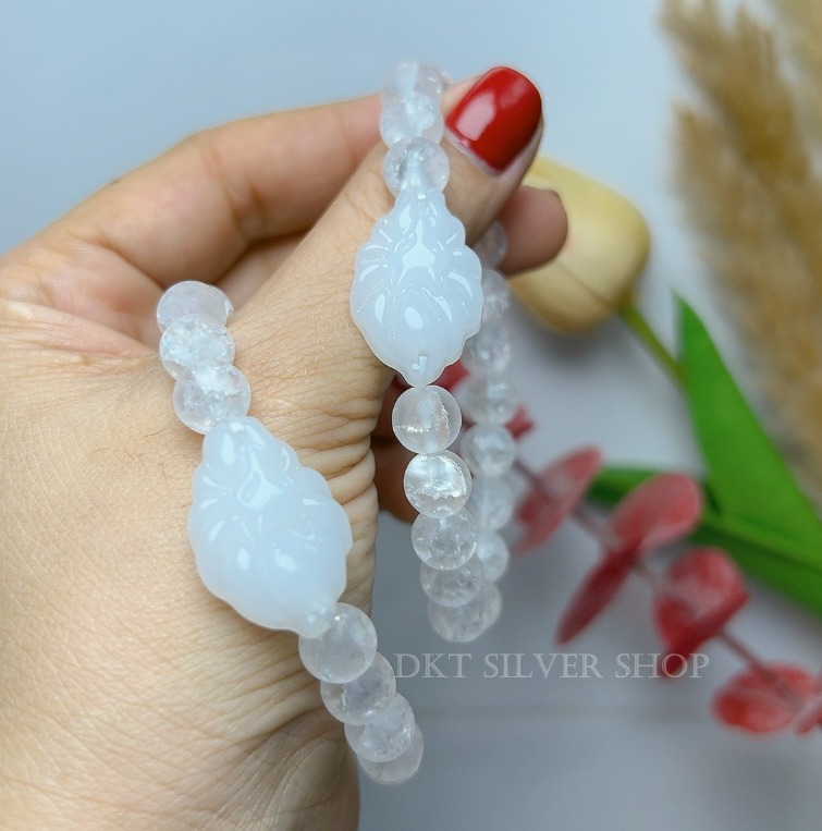 Chuỗi tay 8 ly mặt hồ ly chín đuôi đá màu trắng hàng đẹp gía rẻ