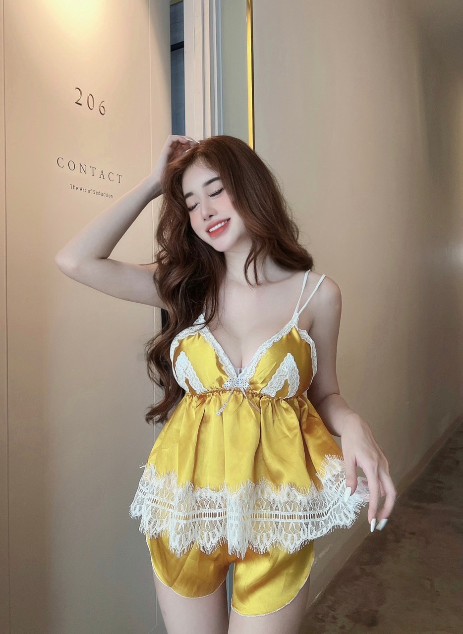 Set bộ ngủ sexy phi lụa phối ren <58kg