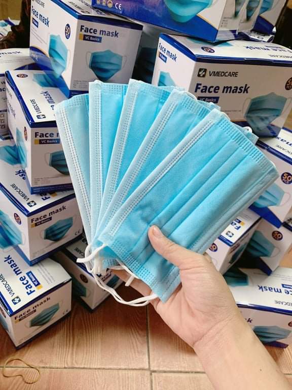 HCMKhẩu trang kháng khuẩn 4 lớp VN hộp 50 cái màu xanh