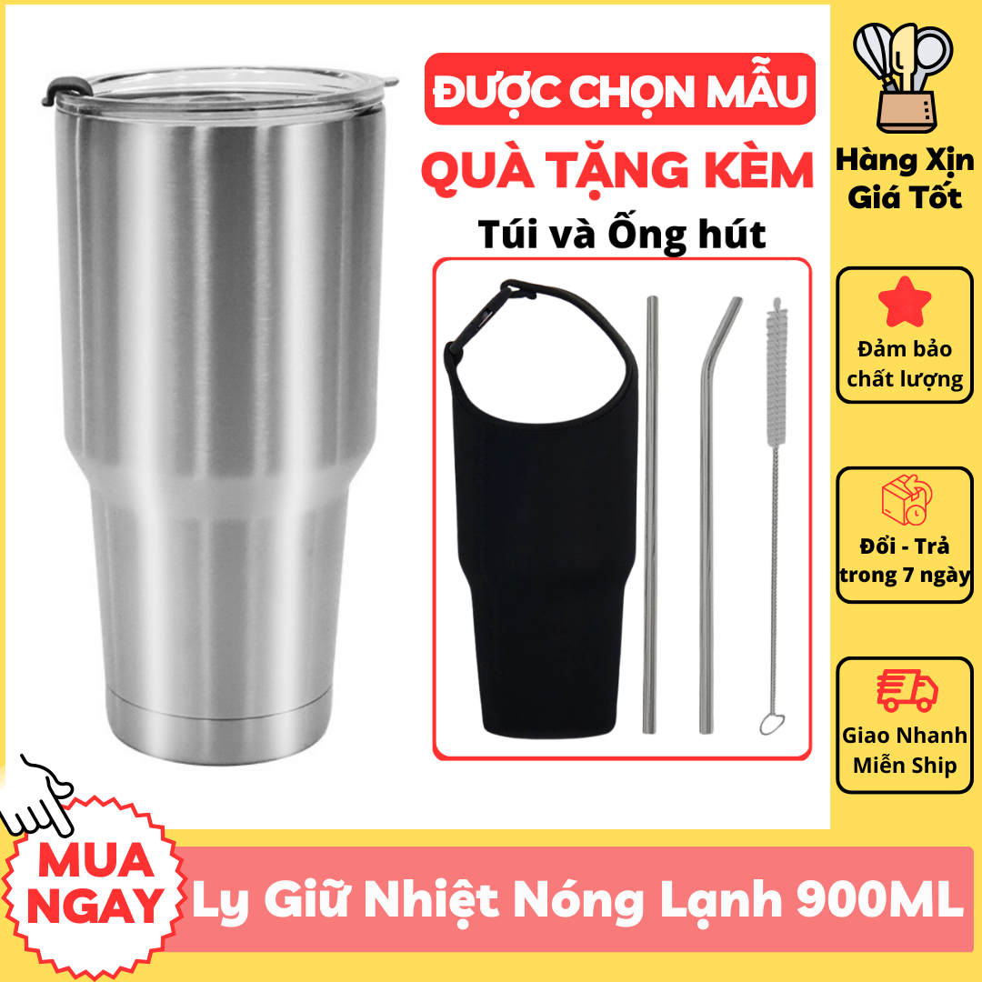 Ly giữ nhiệt Thái Lan 900ml Inox 304 Cao Cấp có nắp chống trào nước + Tặng kèm