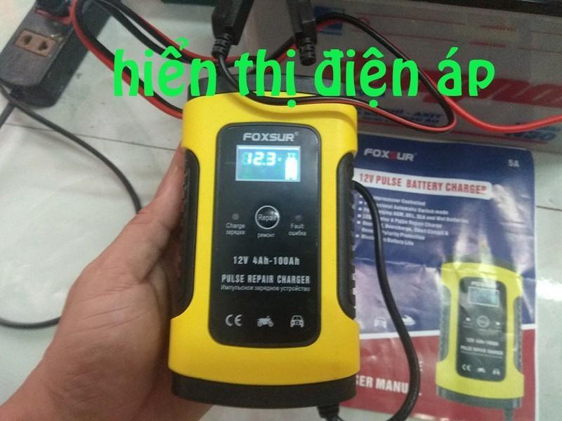 Sạc bình ac quy 12v FOXSUR từ 4Ah-100Ah có chức năng phục hồi acquy bằng khử sunfat, thông minh tự ngắt khi đầy, chống ngược cực - Sạc acquy xe máy , acquy ô tô