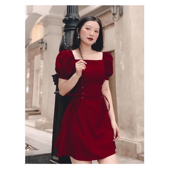 ĐẦM CỔ VUÔNG, ĐAN DÂY EO (có ảnh thật) MS96