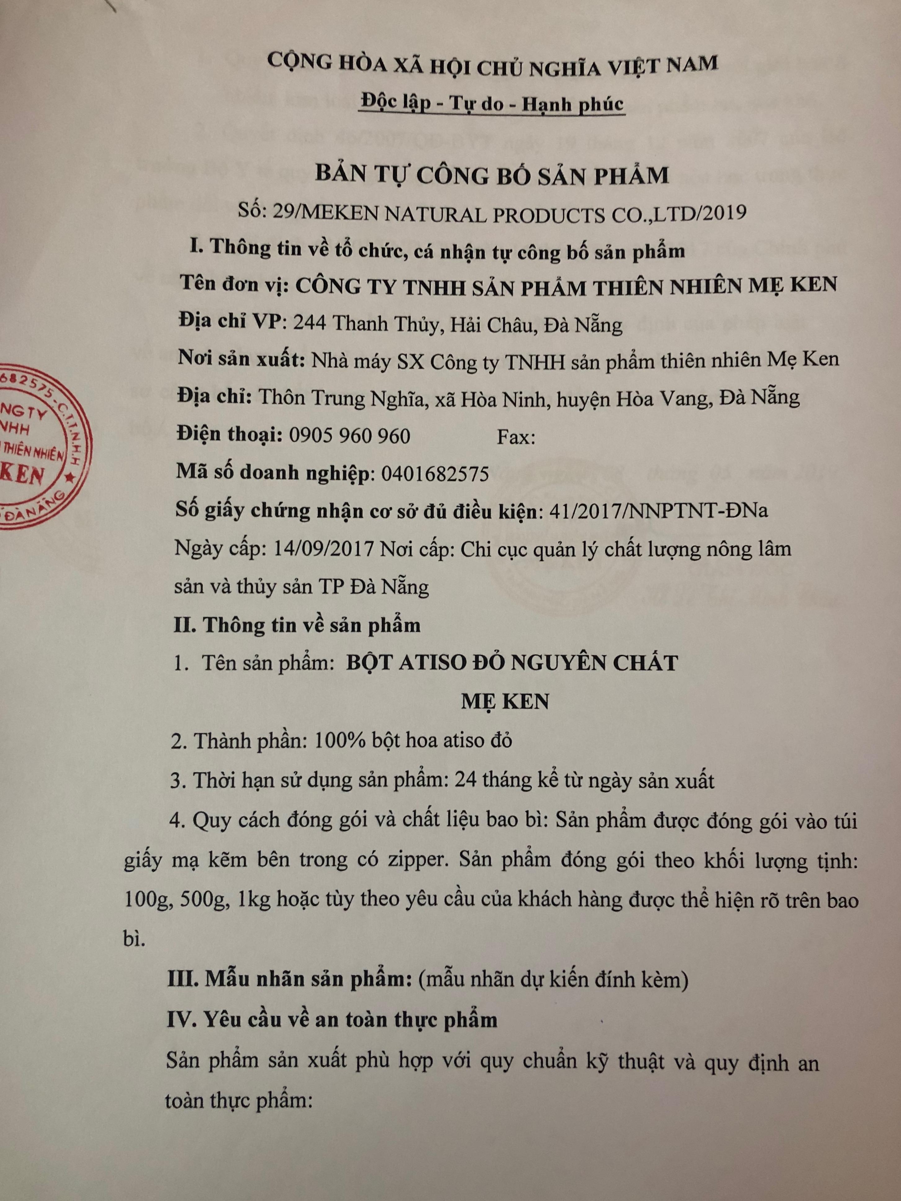 Bột atiso đỏ nguyên chất Mẹ Ken 100g