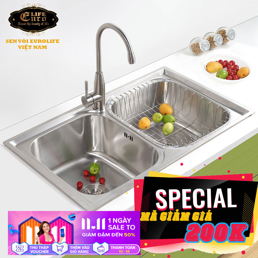 Chậu rửa chén Inox 2 hộc  Eurolife EL-C8