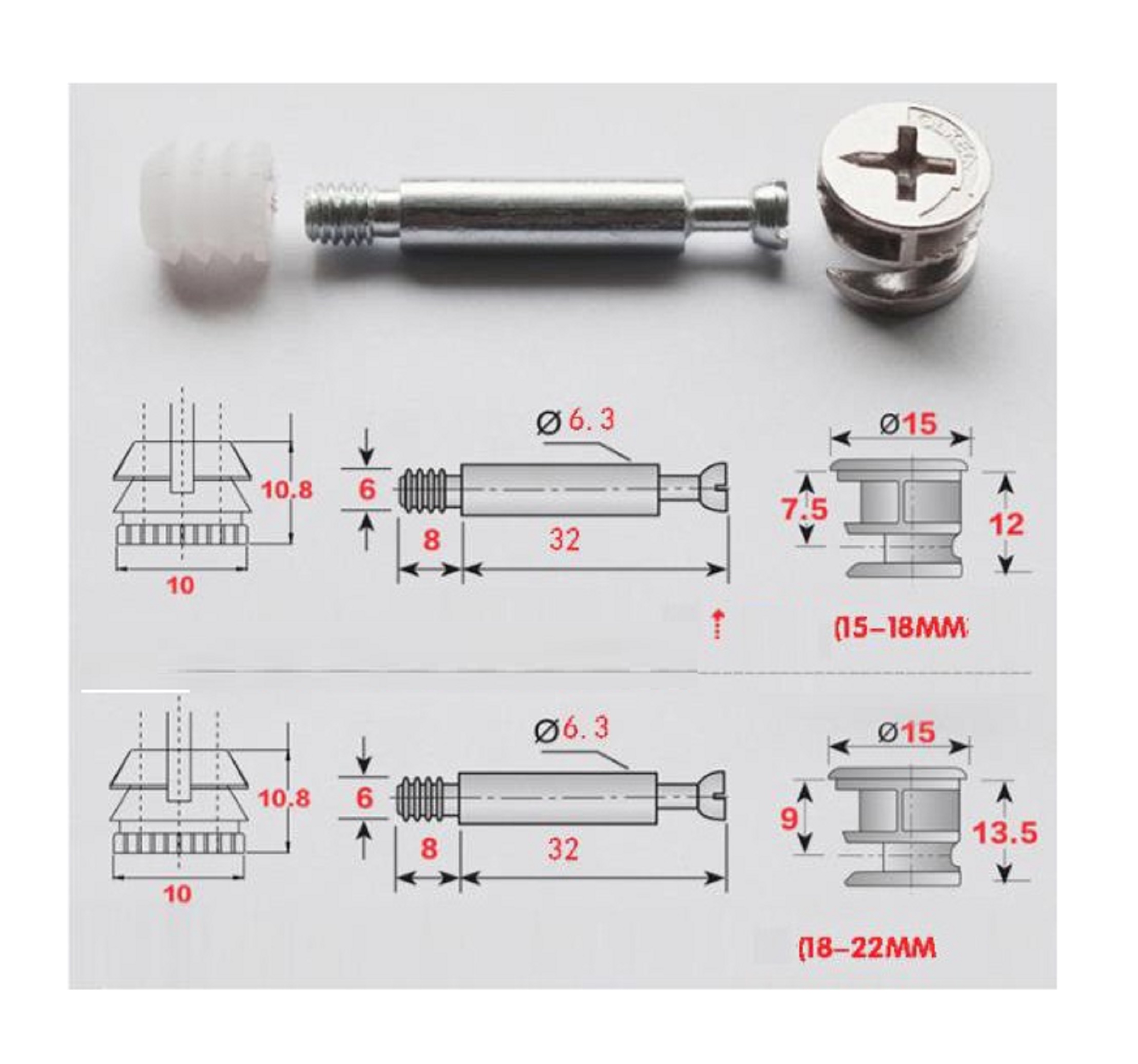 100 con ốc liên kết ván ghép tủ 17mm trở lên.