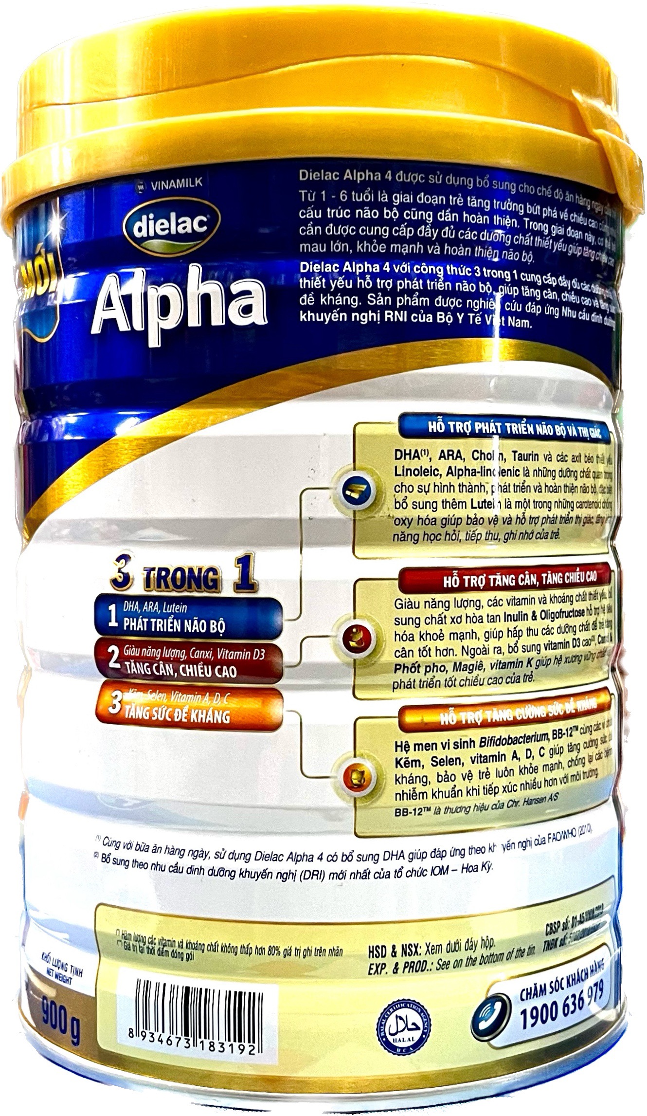 Sữa bột cho bé Dielac Alpha lon 900g số 1, số 2, số 3, số 4