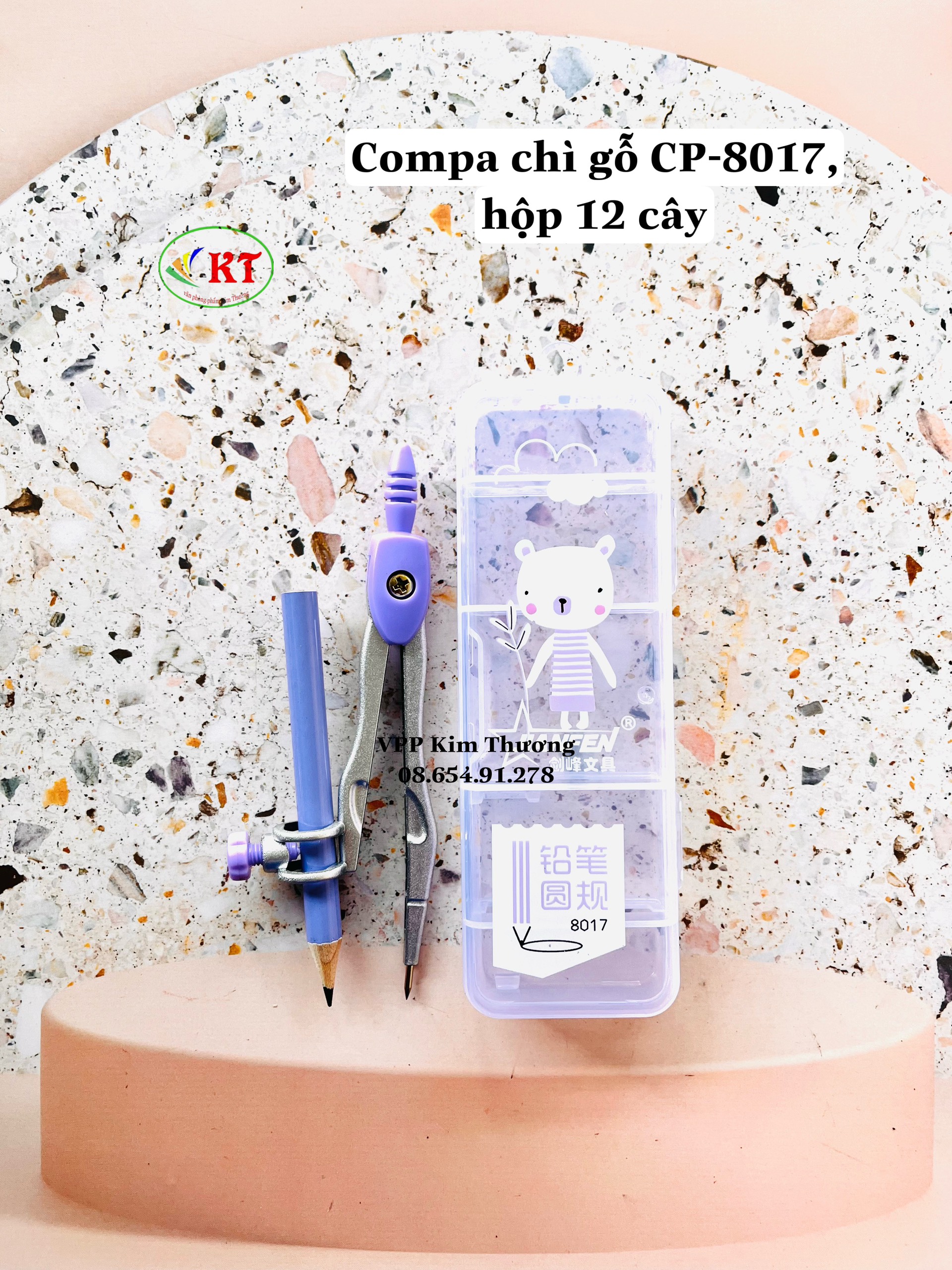 Compa chì gỗ (CP-8017) gồm 3 màu hồng, xanh dương, tím