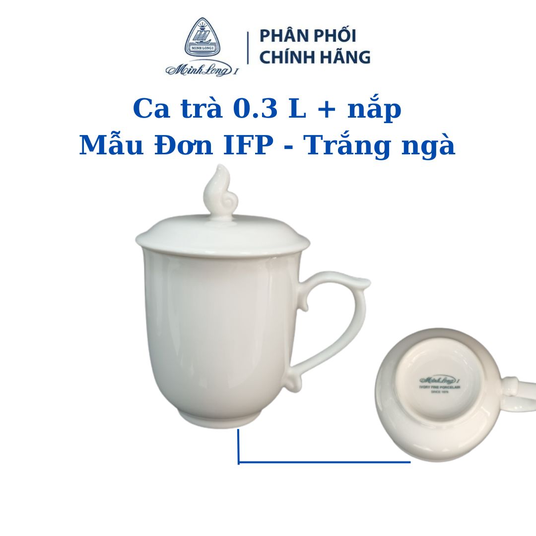 Ca trà 0.3 lít + nắp - mẫu đơn ifp trắng ngà - gốm sứ cao cấp minh long i