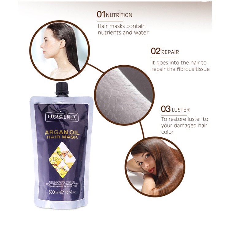 DẦU HẤP HISCHER ARGAN SIÊU MƯỢT, PHỤC HỒI 500ML