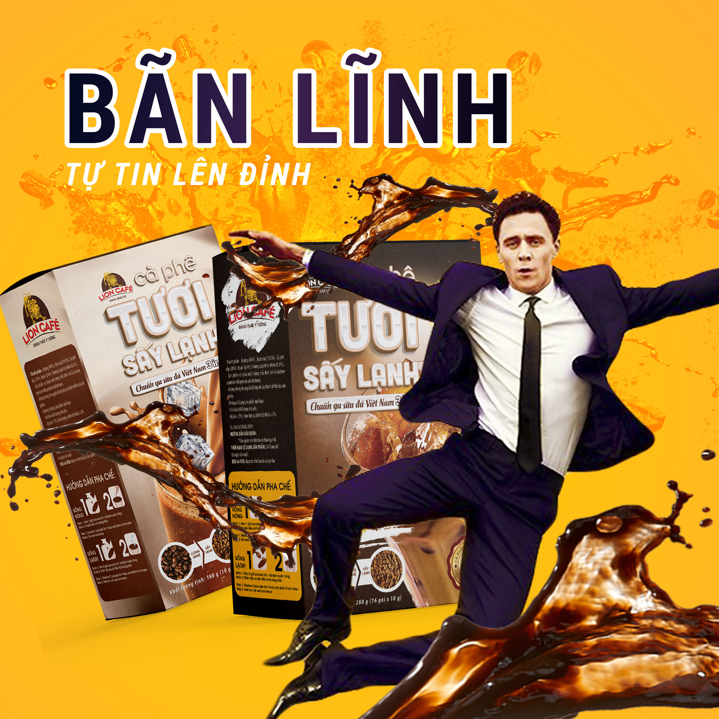 LION CAFE - Cà phê hòa tan 3in1 - Cà phê TƯƠI  Sấy Lạnh - Gu Sữa Đá - Hộp 180g (10 gói x 18g)